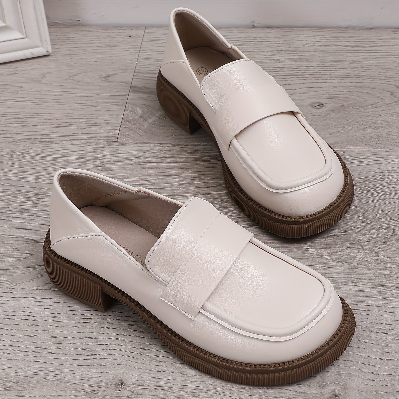 Women's Chunky Heel Loafers British Style Work Shoes