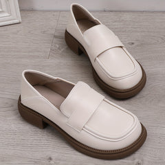 Women's Chunky Heel Loafers British Style Work Shoes