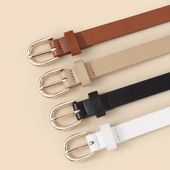 4pcs Oval Pin Buckle PU Belt Casual Jeans Pants Decoration Coat Girdle