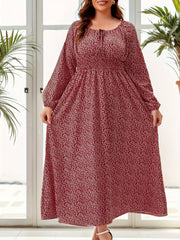  Casual Allover Print Long Sleeve Maxi Dress