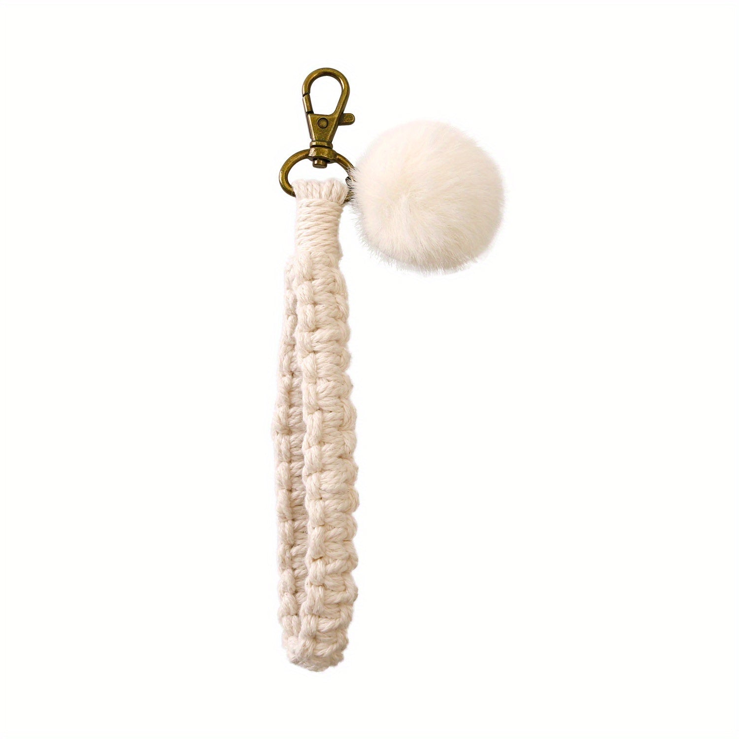 Boho Keychain Fur Ball Wrist Lanyard for Keys Macrame Wristlet Keychain Girls