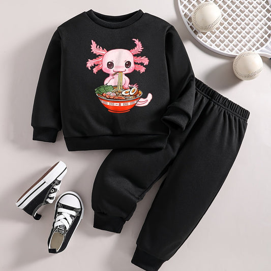 Baby Girl Cartoon Noodles Graphic Sweatshirt Top Pants Set