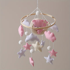 Pink Bear & Clouds Plush Toys Baby Mobile