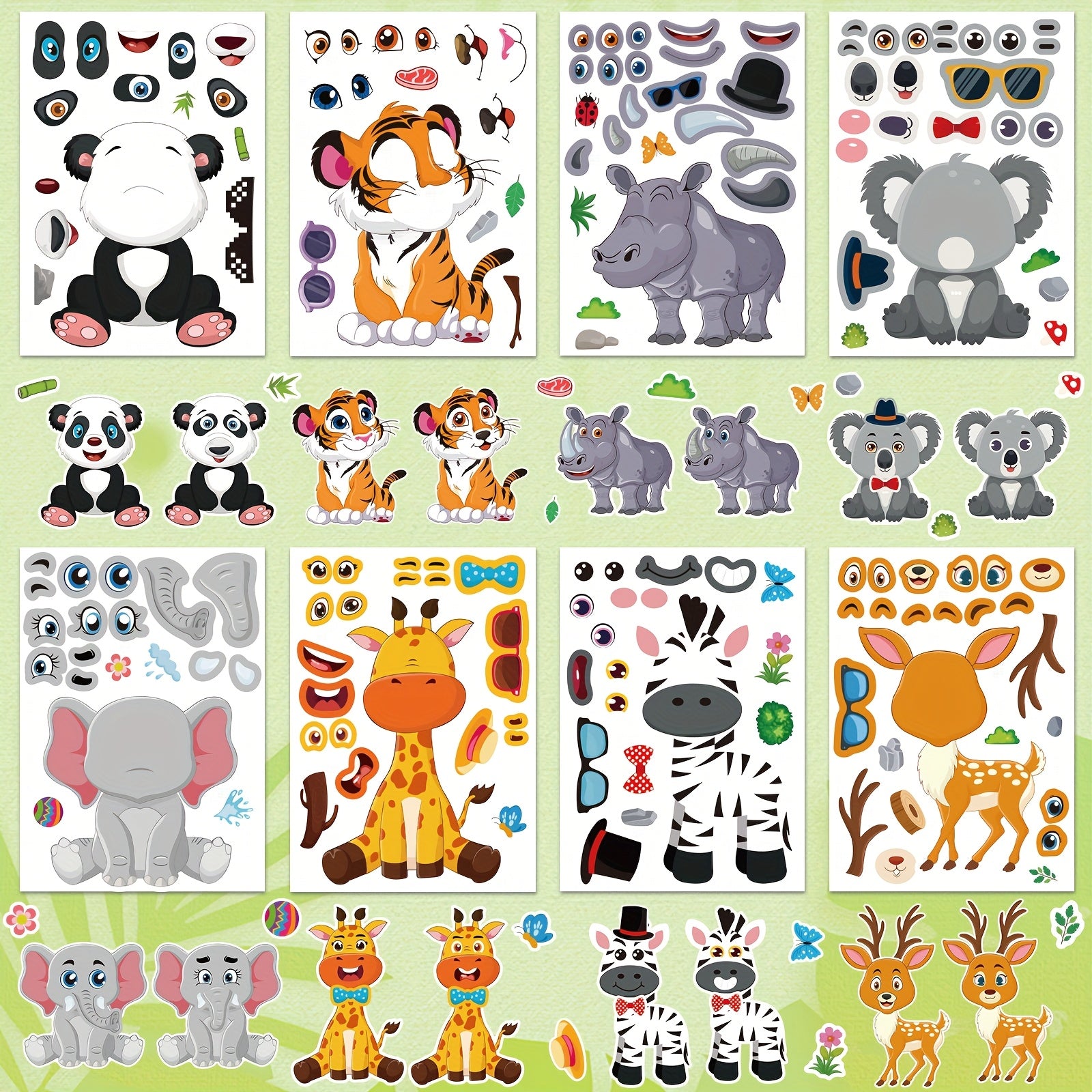 24pcs Animal Face Changing Stickers Fun Toy Patterns Non Repea