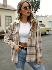 Plaid Flap Pockets Hooded Jacket for Fall & Winter