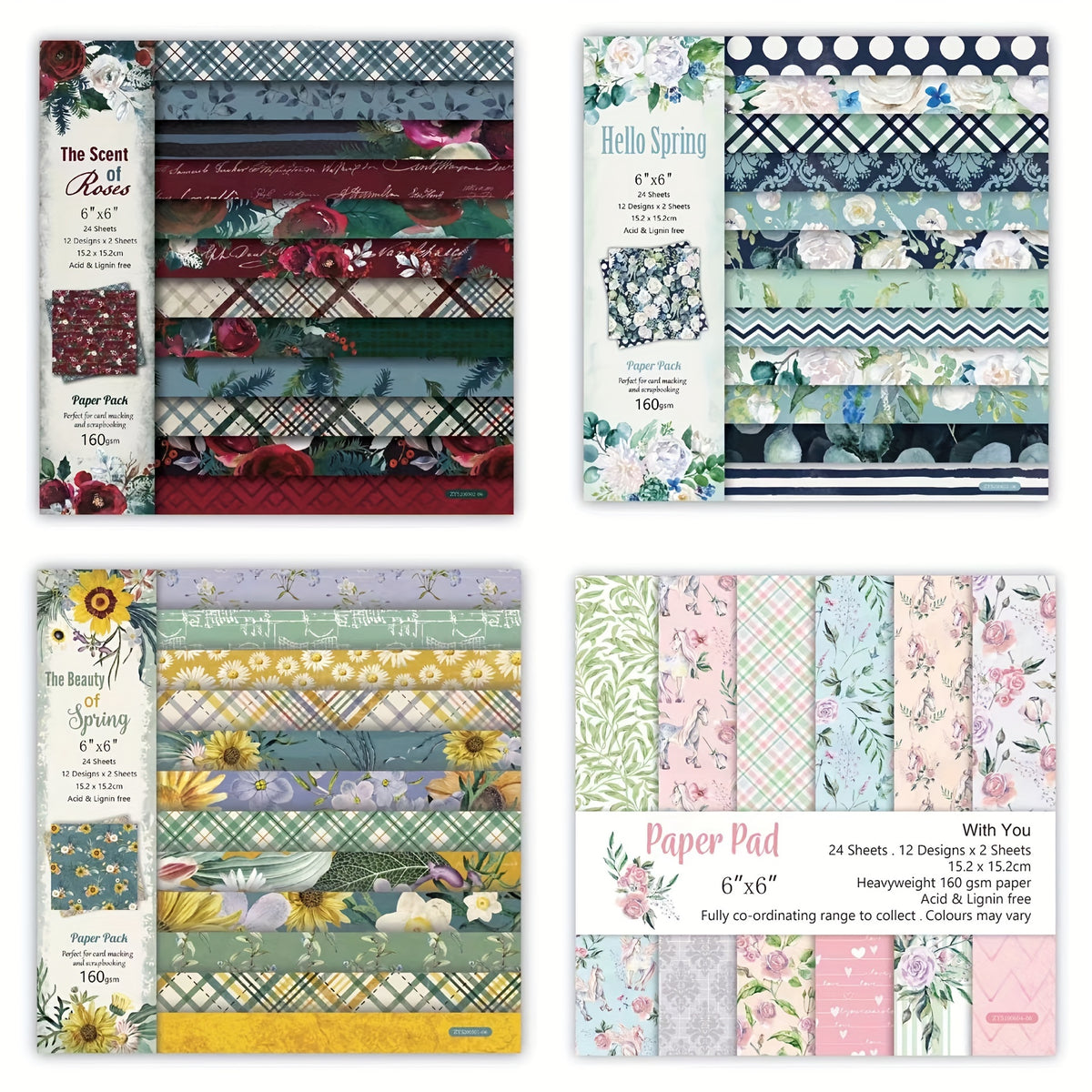 12 Sets DIY Photo Albums Scrapbook Flower Background Paper & 6" Patterned Paper