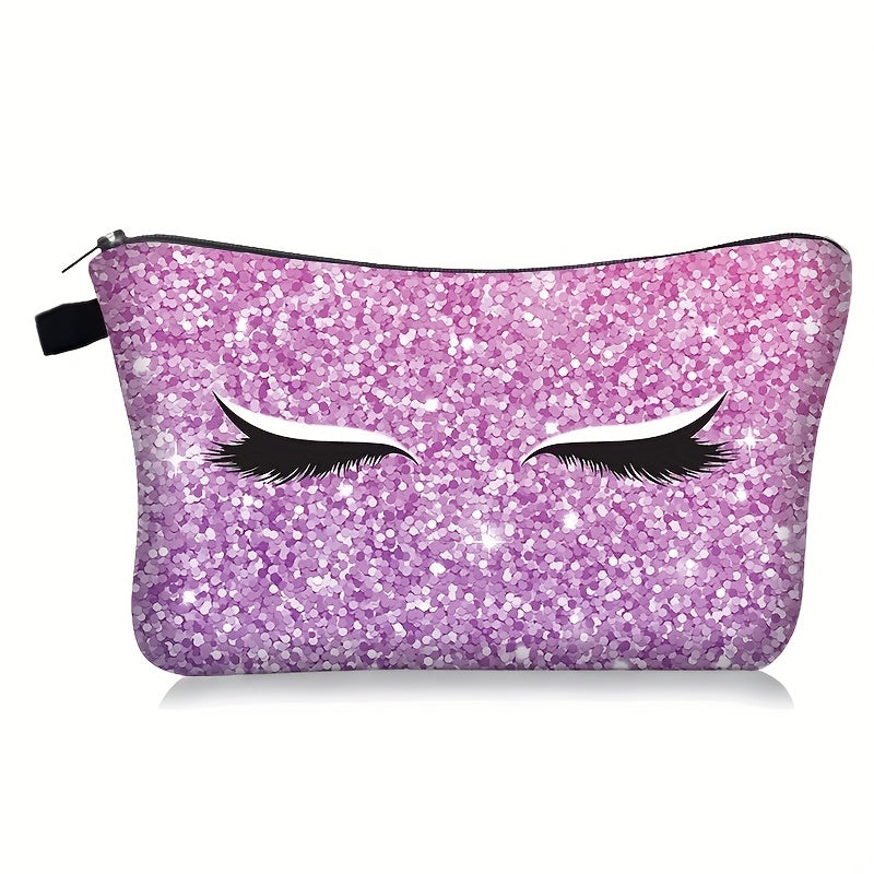 Eyelash Printed Makeup Brush Bag For Purse Pink Cosmetic Bag