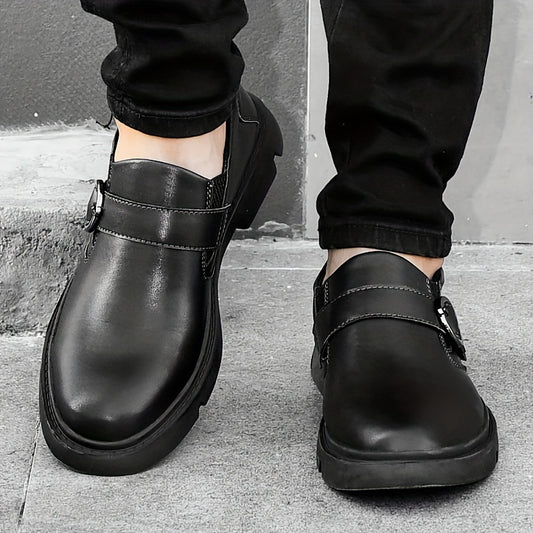 Men's Slip on Shoes With Buckle Casual PU Leather Walking Shoes