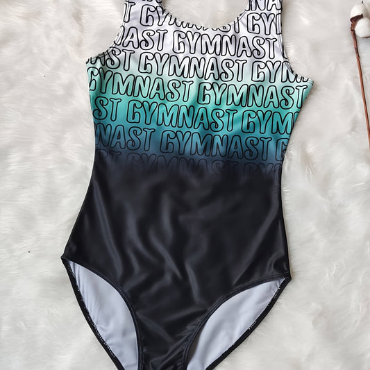 Letter Print Gradient 1pc Dancing Suit for Girls Ballet Gymnastics