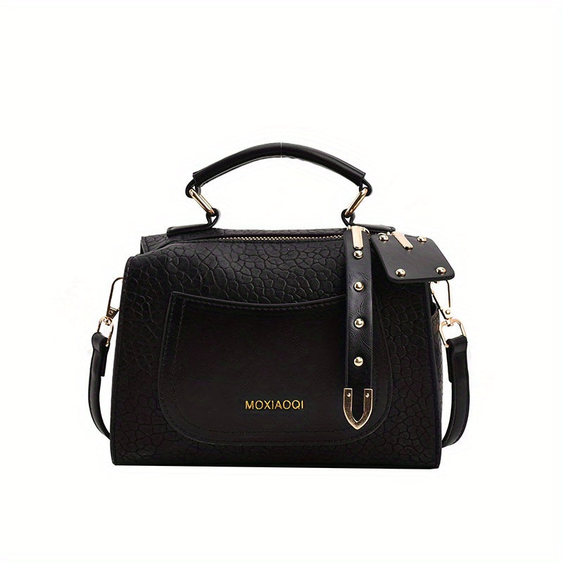 Crocodile Embossed Crossbody Bag Letter Studded Decor Shoulder Bag