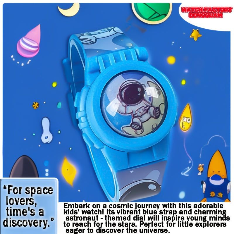 Cartoon Astronaut Kids Electronic Watch with Rotating Cover