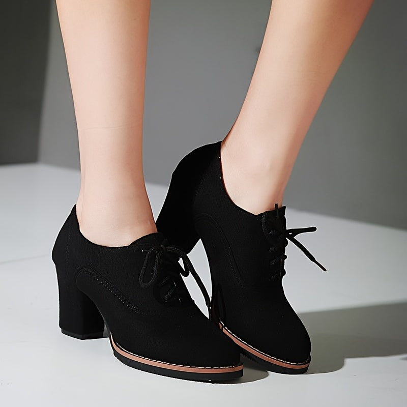 Women's Platform Chunky High Heels Micro Suede Lace Up Short Boots