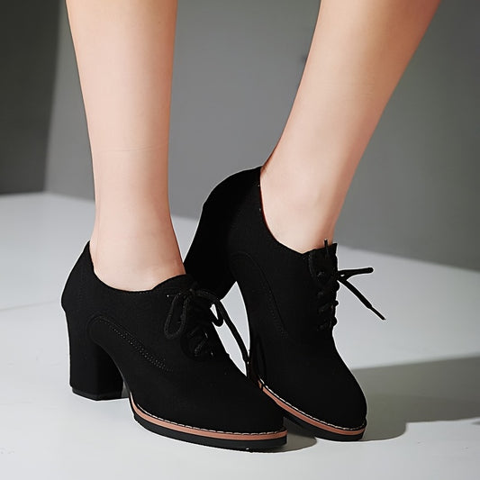 Women's Platform Chunky High Heels Micro Suede Lace Up Short Boots