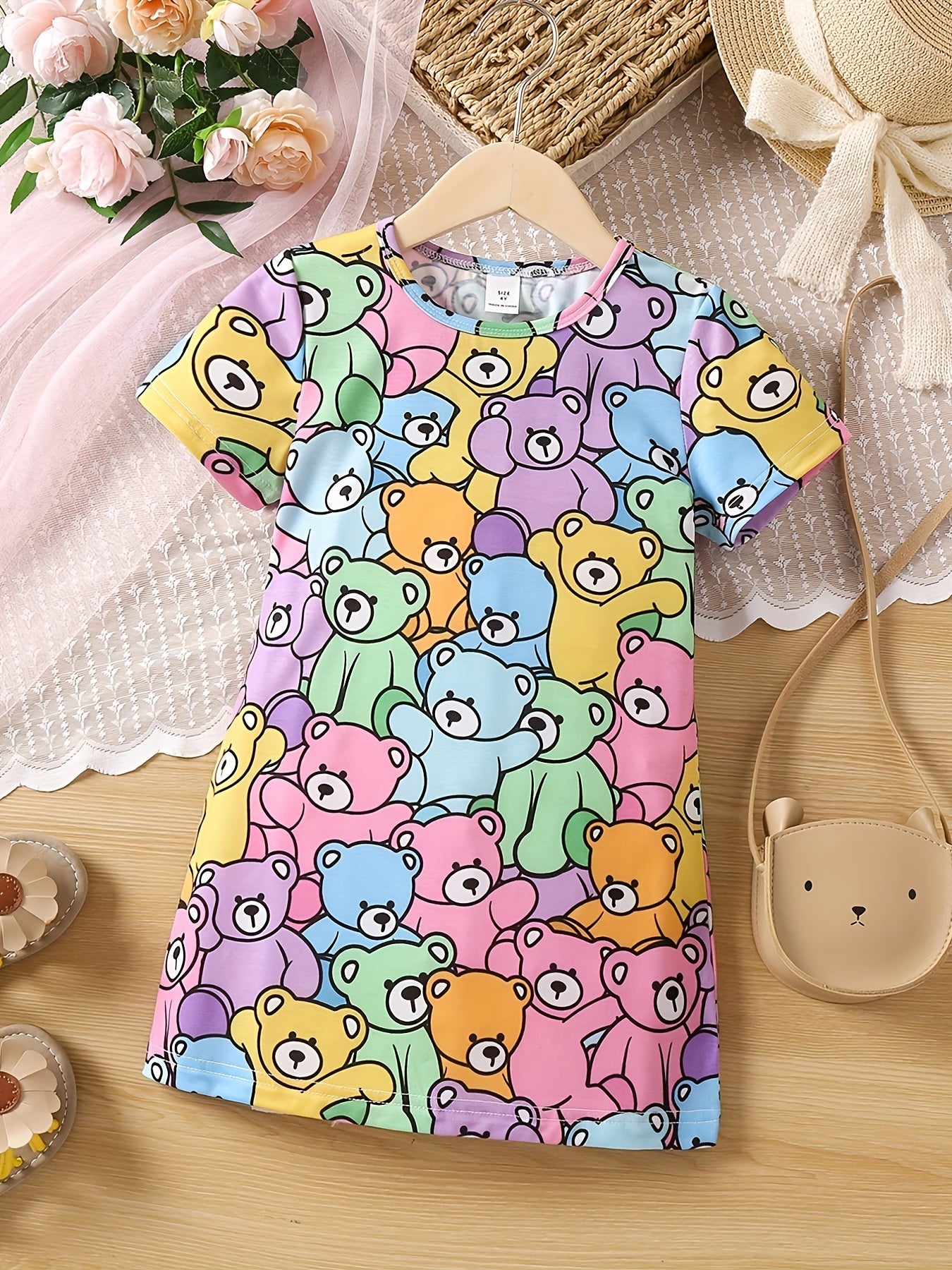 Girls Casual Kitten Graphic Dress for Summer Holiday Party Kids Clothes