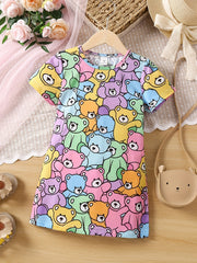 Girls Casual Kitten Graphic Dress for Summer Holiday Party Kids Clothes