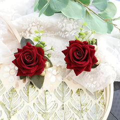 Red Rose & Greenery Bracelet Flower Polyester Romantic Wedding Accessory