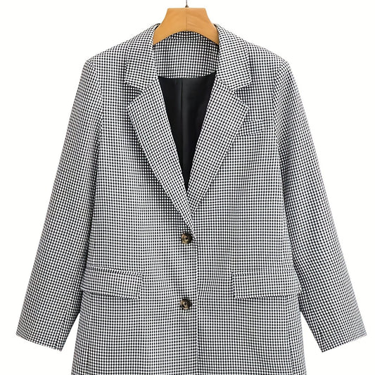 Plaid Print Blazer Single Breasted Long Sleeve Office Outerwear Women