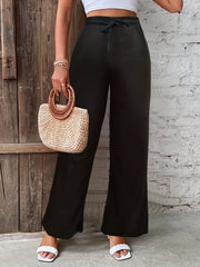  Ribbed Drawstring Straight Leg Trousers