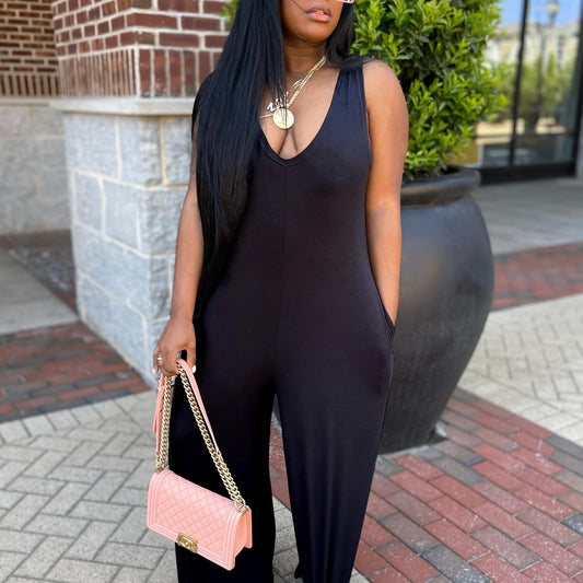 Solid Square Neck Sleeveless Jumpsuit Casual Street Bodycon Jumpsuit