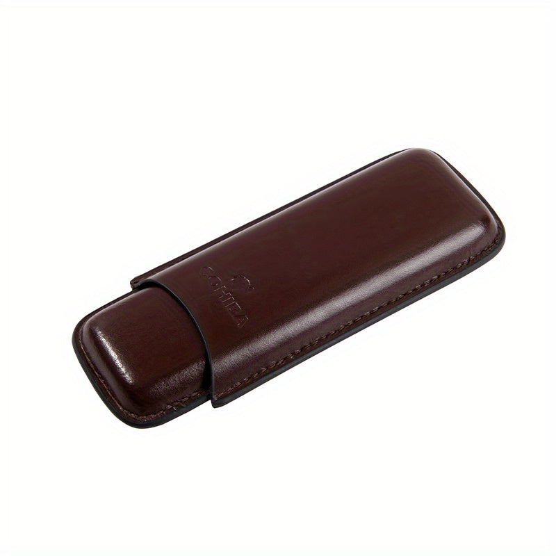 Dark Brown PU Leather Travel Cigar Case - 2 Finger Holder