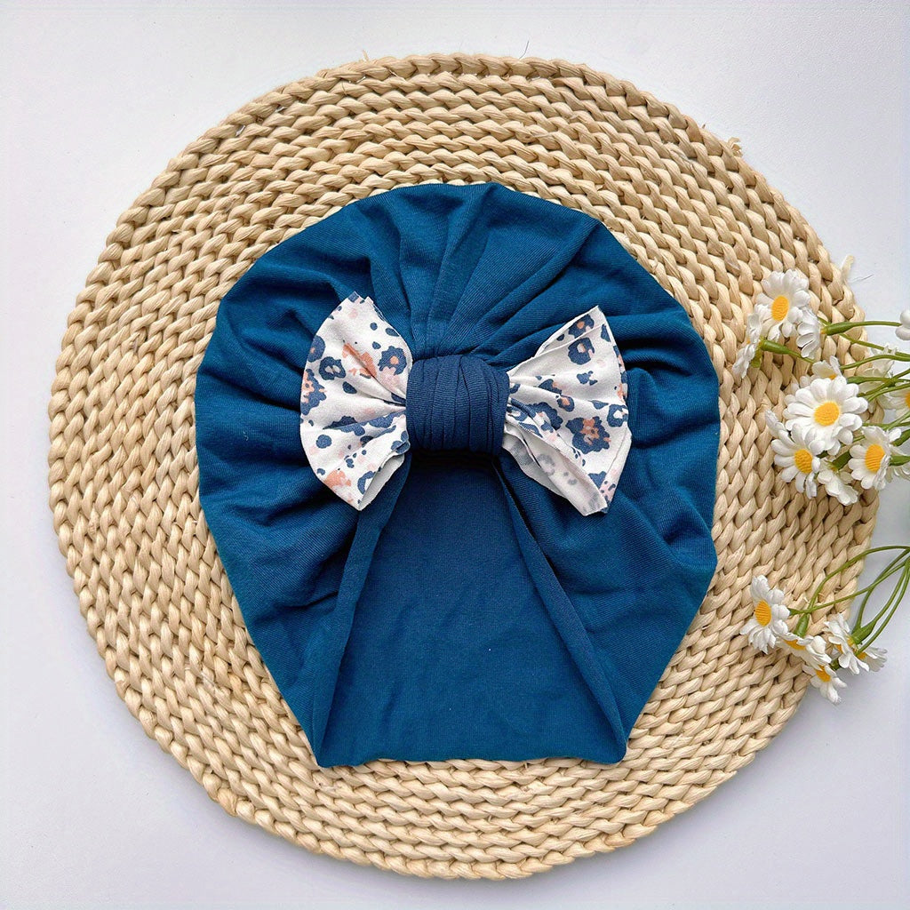 Soft Elastic Strip Flower Baby Hat With Bow For Girl