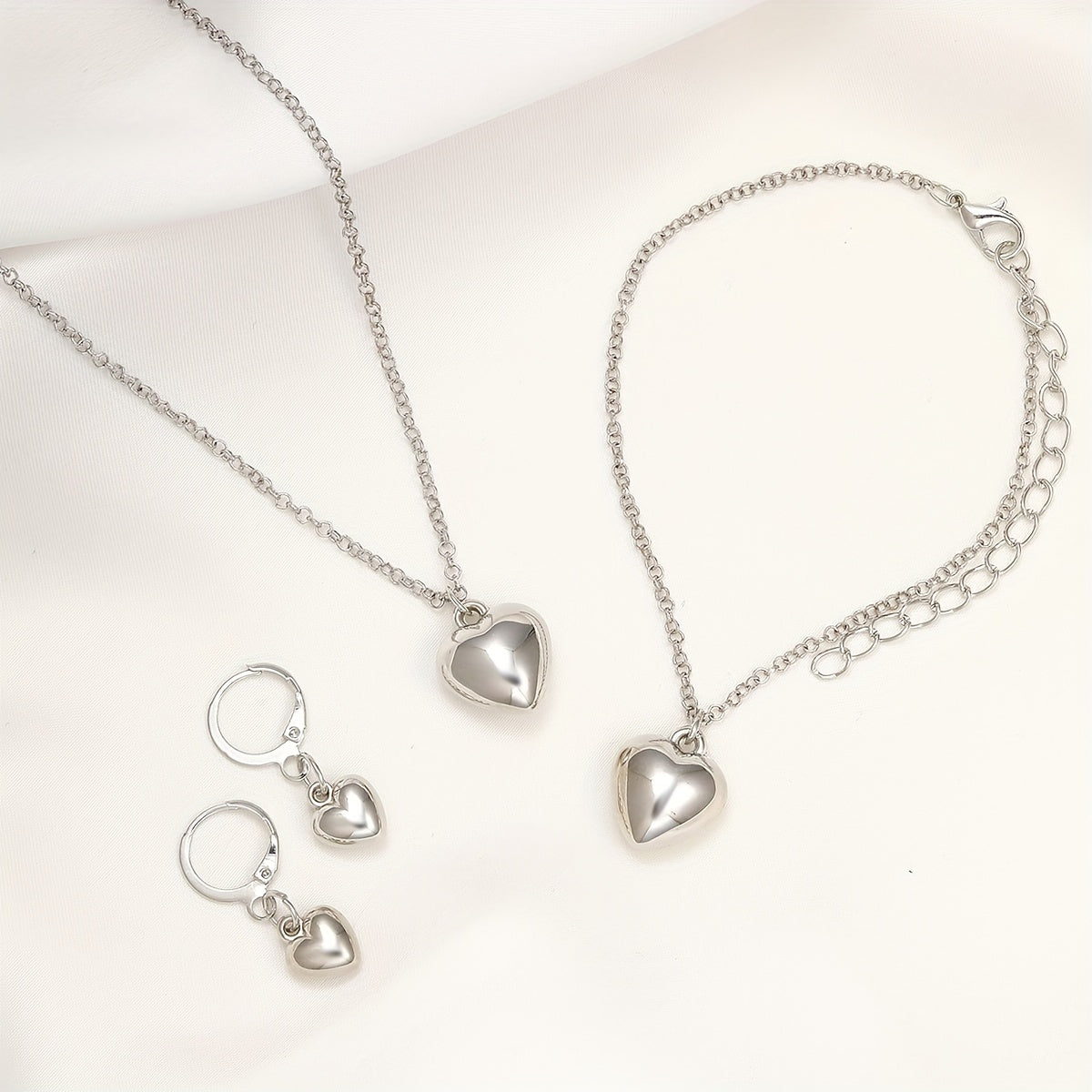 Heart Jewelry Set Pendant Necklace Bracelet Earrings for Women