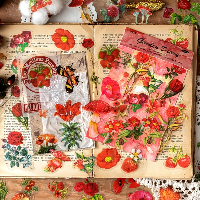 100 Vintage Floral Stickers Blooming Flowers For DIY Art Crafts
