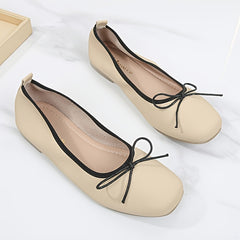 Soft Women's Flat Shoes Bow Decor Square Head Ballet Shoes