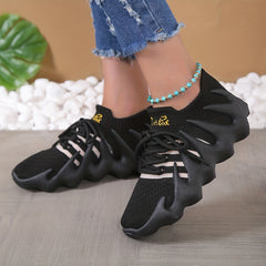 Women's Plaid Pattern Sneakers Low Lace Up Mesh Shoes