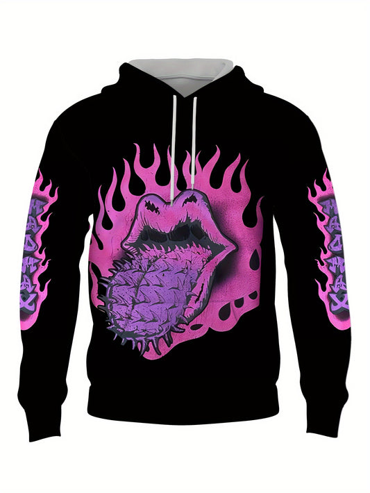 Men's Mouth Print Graphic Hoodie Loose Pullover for Autumn Winter