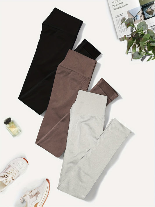 3pc Seamless Yoga Leggings High Waist Slimming Fitness Sports Pants