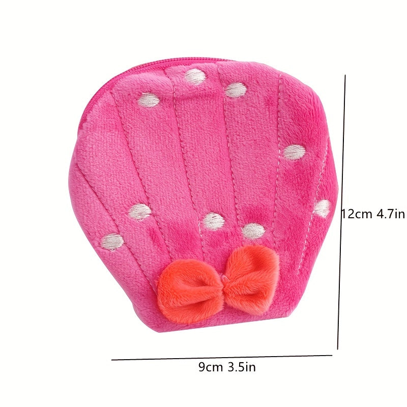 Pink Scallop Coin Purse Plush Bag for Kids