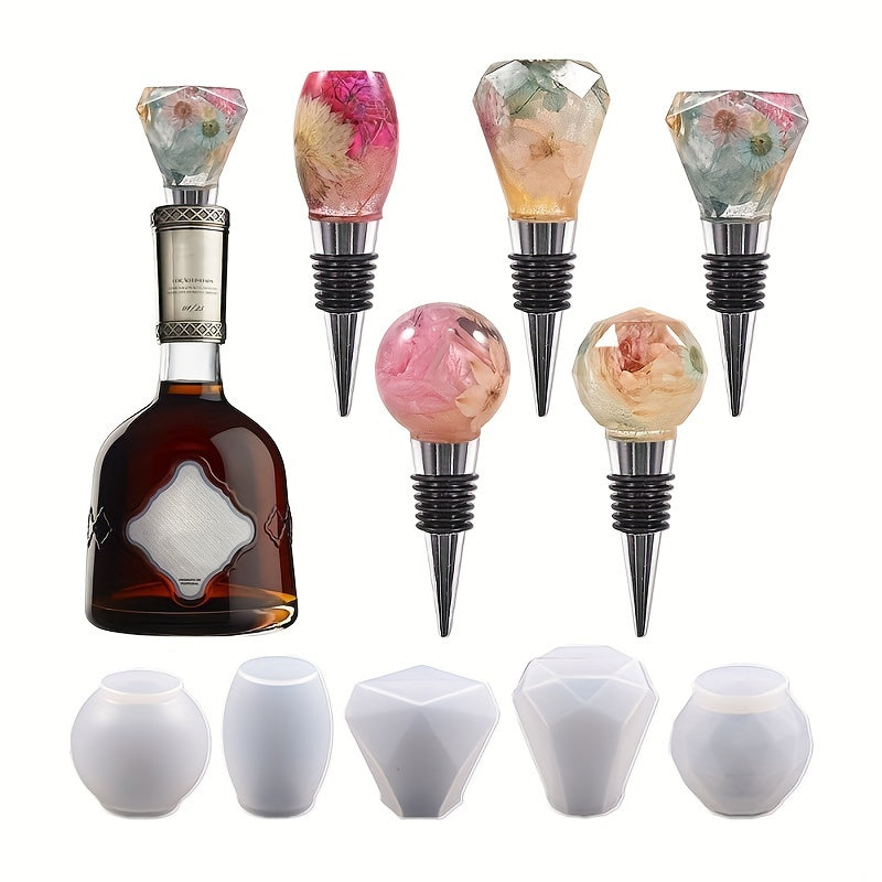 5pcs Geometric Spherical Wine Bottle Stopper Resin Mold