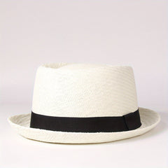 Casual Sunshade Straw Hat With Band for Outdoor Travel Seaside Unisex