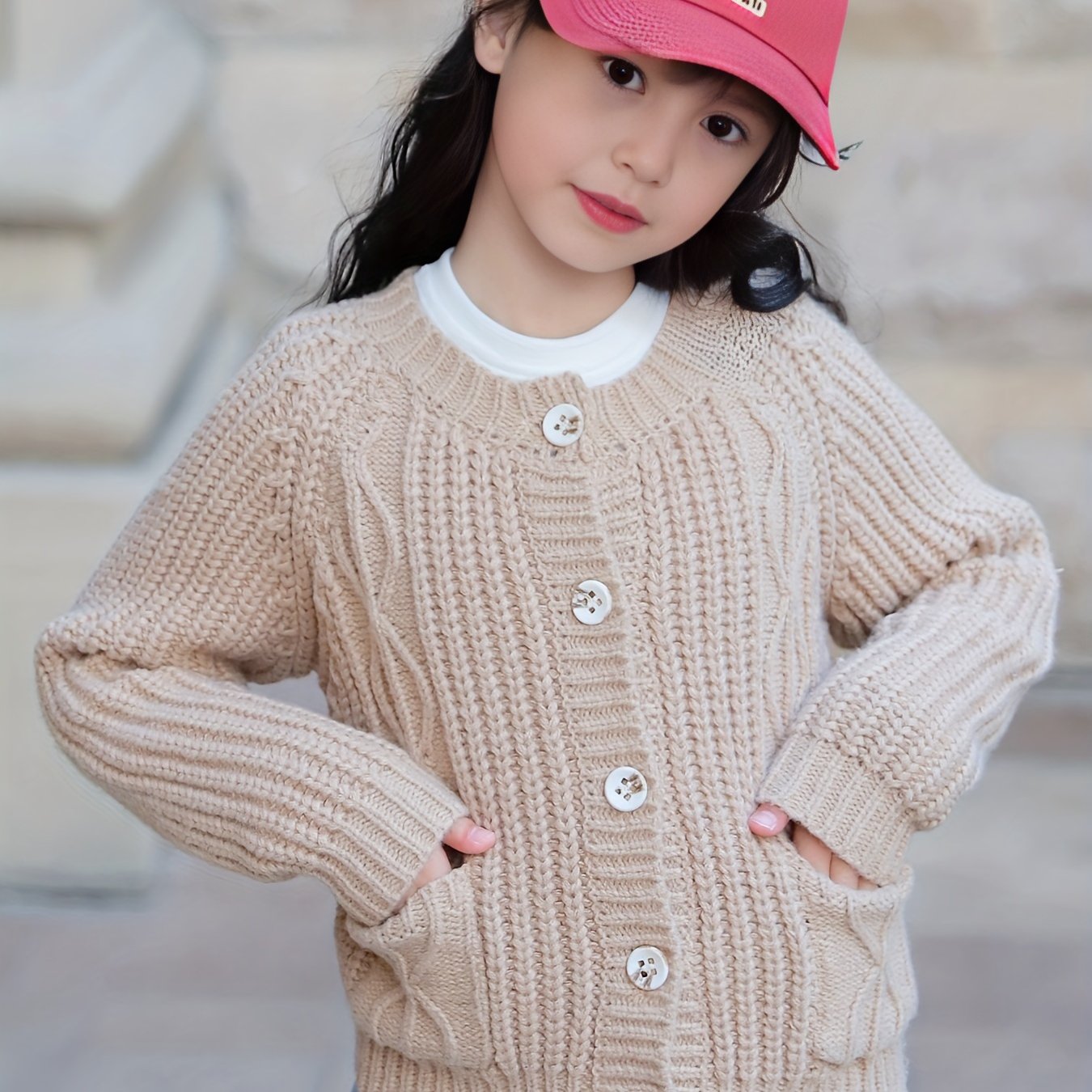 Girls Solid Button Front Knitwear Outerwear Winter Christmas Gift