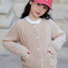Girls Solid Button Front Knitwear Outerwear Winter Christmas Gift
