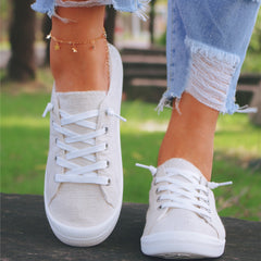 Women's Canvas Lace Up Slip On Sneakers Lightweight Loafer Shoes