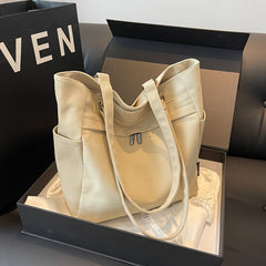 Large Capacity Canvas Tote Bag with Pockets and Zipper