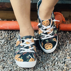 Women's Pumpkin Printed Flat Canvas Shoes Lightweight Halloween Comfy Shoes