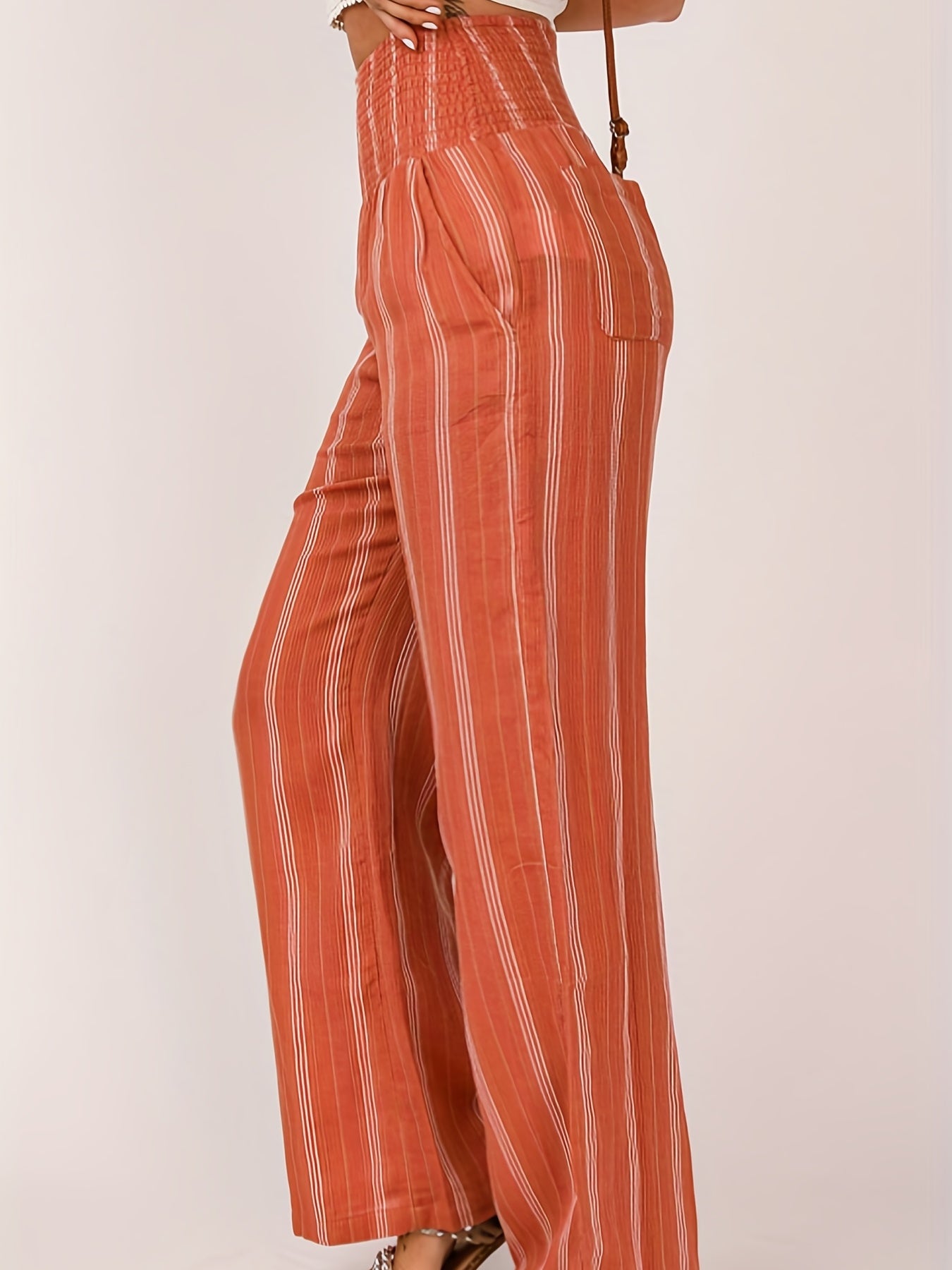  Stripe Print Wide Leg Trousers