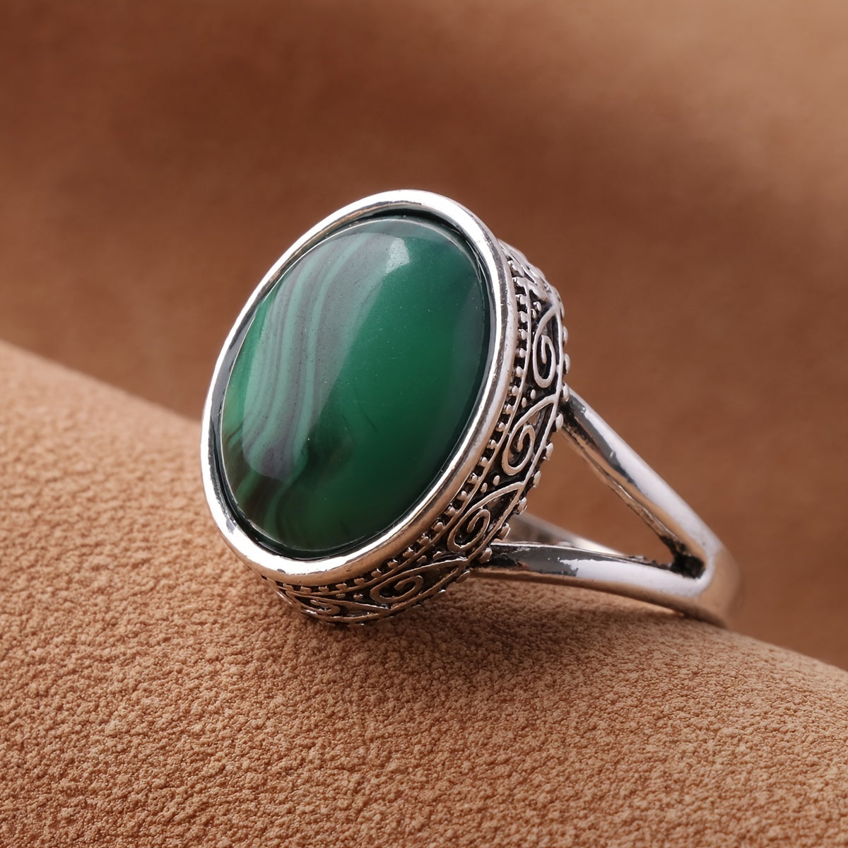 Vintage Oval Malachite Ring Cocktail Party Ring Jewelry Gift For Women