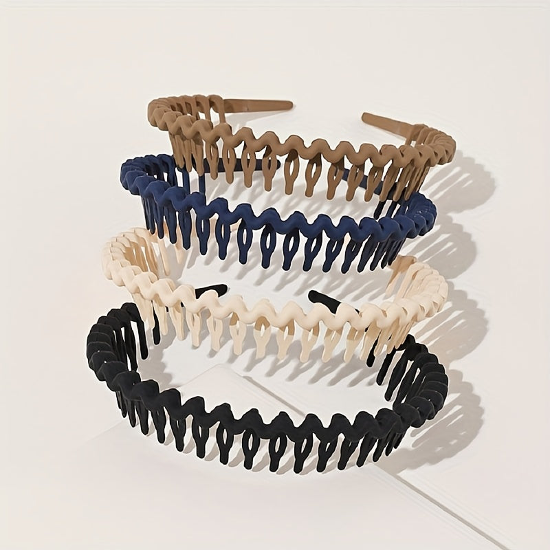 4pcs Tooth Headband Wavy Head Hoop Solid Headdress Hair Accessories For Women