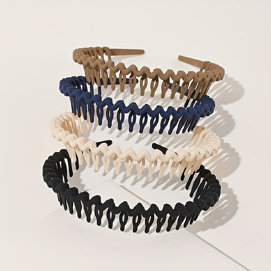 4pcs Tooth Headband Wavy Head Hoop Solid Headdress Hair Accessories For Women