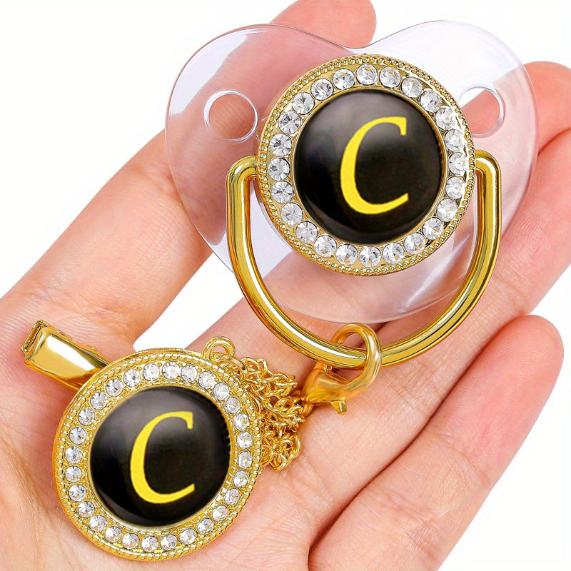 Golden Letters Blingbaby Pacifier BPA with Chain Clip