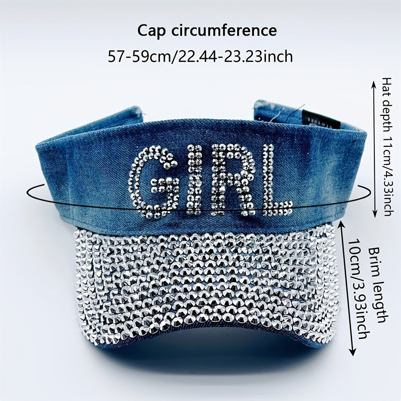 Rhinestone GIRL Sun Visor Hat Denim Baseball Cap