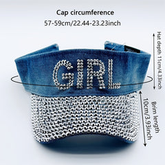 Rhinestone GIRL Sun Visor Hat Denim Baseball Cap