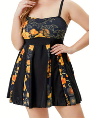  Colorblock Floral One Piece Swimwear Dress