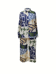  Patchwork Print Shirt & Pants Outfits Set