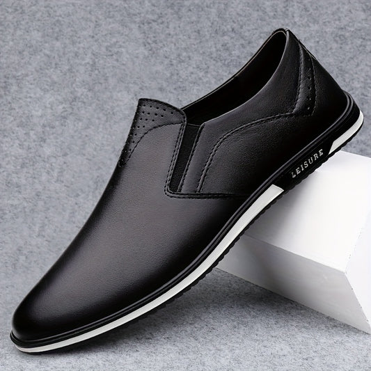 Men's Leather Slip On Loafers Lightweight Non Slip Comfy Casual Shoes