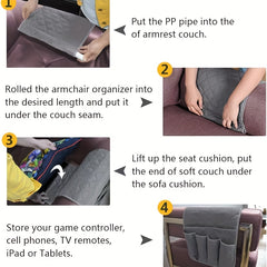 Sofa Armrest Hanging Bag Remote Control Storage 5 Pocket Magazines Organizer